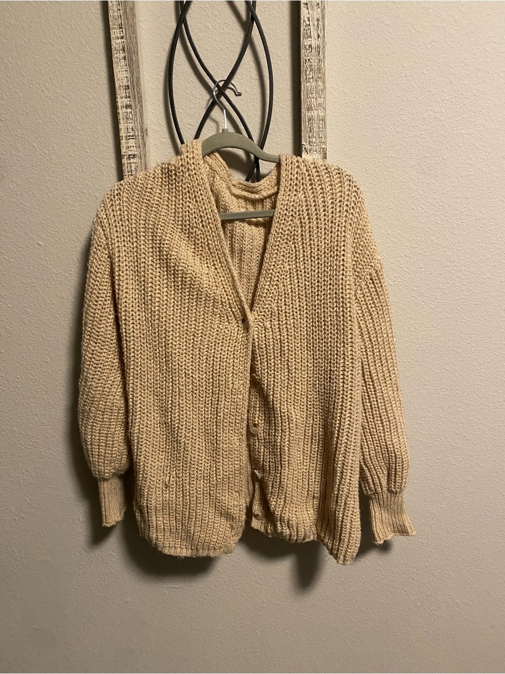 SHEIN Chunky Knit Button-Front Cardigan in Beige